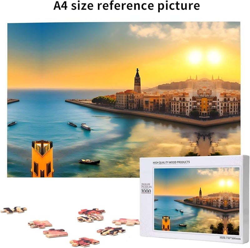 غروب الشمس في برشلونة 1000 قطعة لغز للأشخاص البالغين ديكور المنزل 29.5 × 19.7 بوصة - Image 5